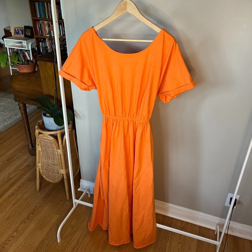 Free People / Orange Midi Dress / Open Back / Size L-XL cotton knit sweet dress